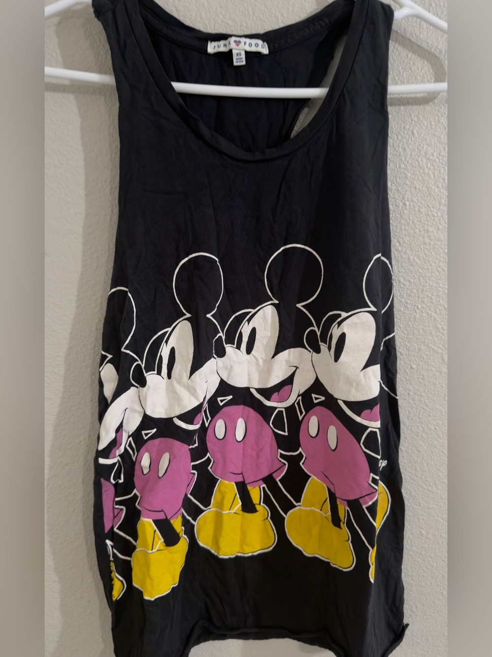 Junk Food Clothing Black Tank with Pink & Yellow Mickey Graphic